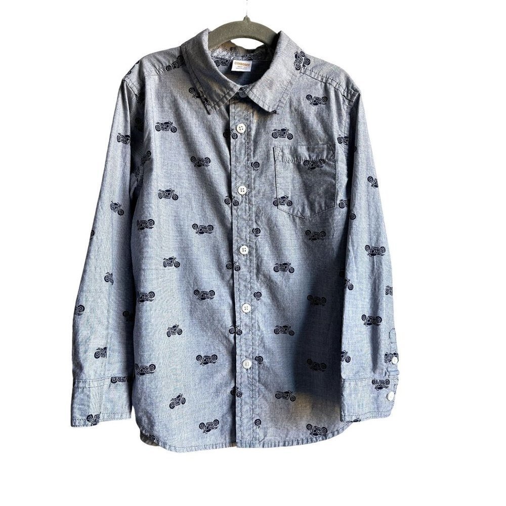Carter's Motorcycle Blue Button Up Shirt Size Small 6-7